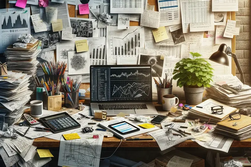 Desk with project planning and reporting documents