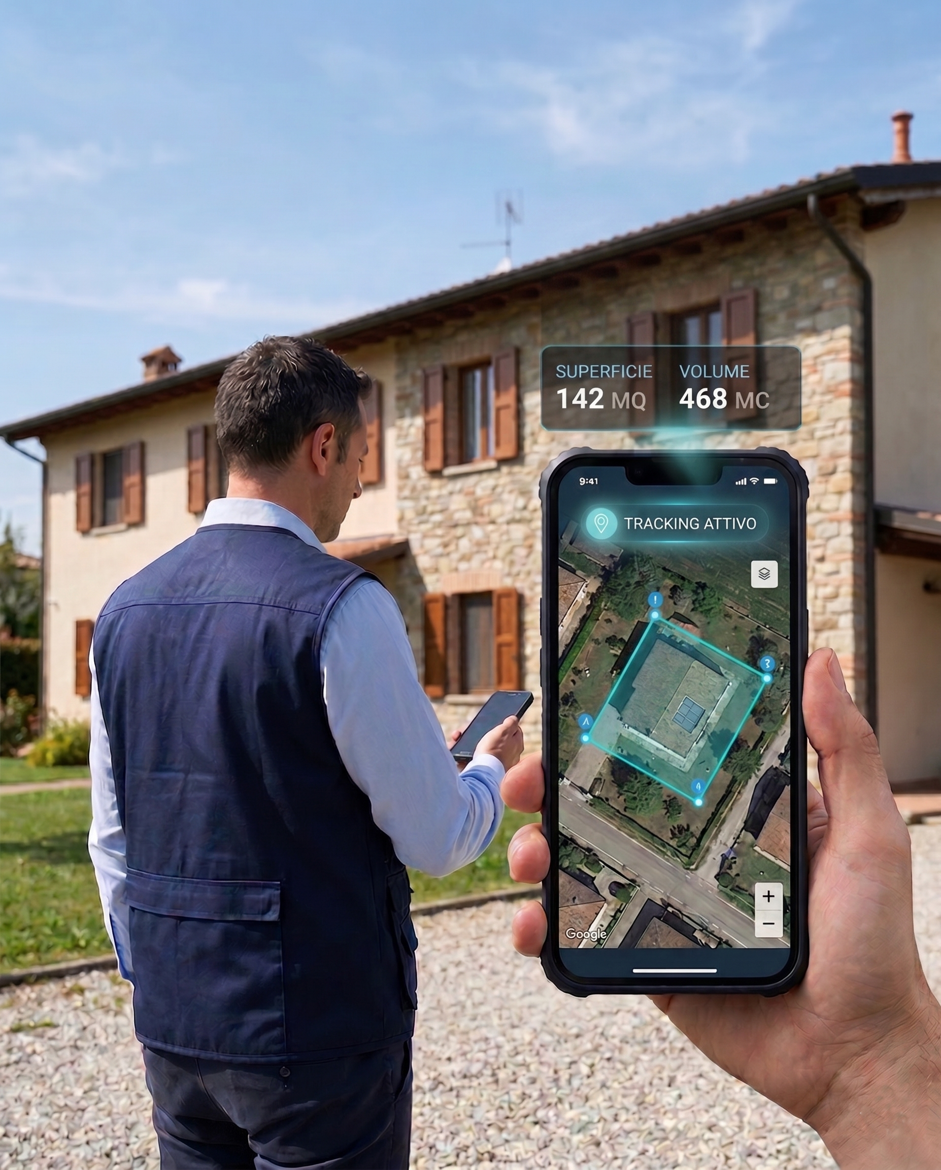 Acquisizione dimensioni fabbricato con mappa e calcolo volume